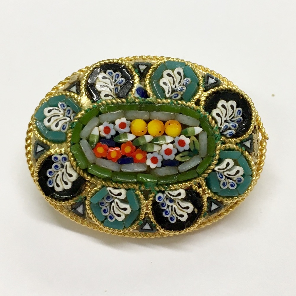 3/30 Vintage Italian Micro Mosaic Oval Brooch Pin